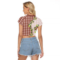 Mocha Hawaii Palaka Raglan Cropped T Shirt Maile Pikake Honohono Orchid Lei LT05 - Polynesian Pride