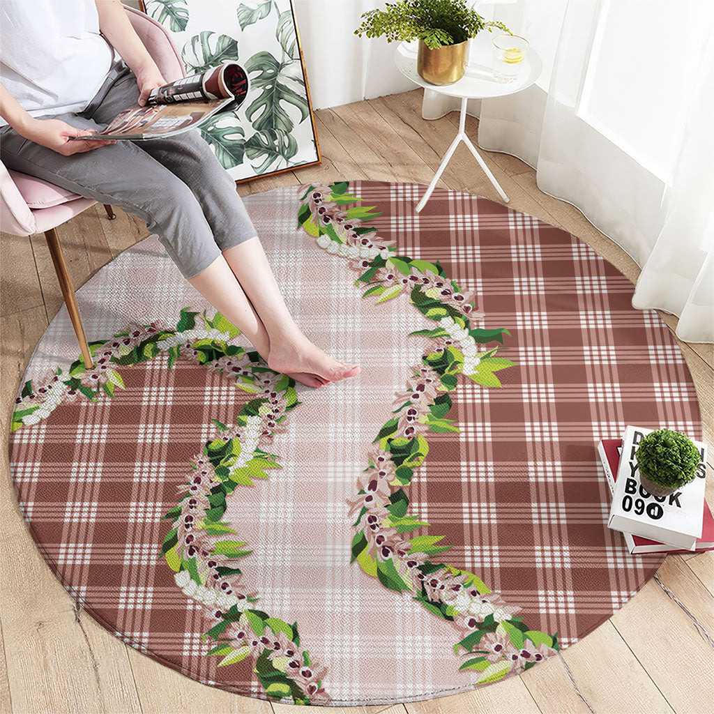 Mocha Hawaii Palaka Round Carpet Maile Pikake Honohono Orchid Lei