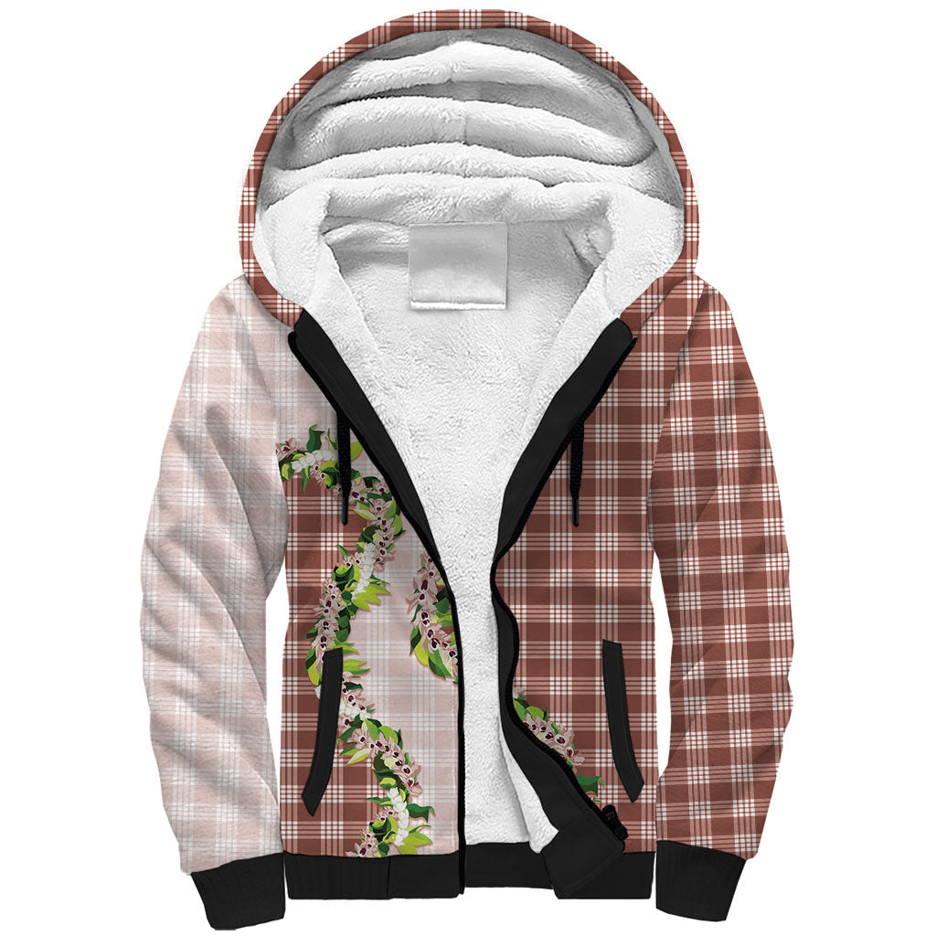 Mocha Hawaii Palaka Sherpa Hoodie Maile Pikake Honohono Orchid Lei LT05 Unisex Mocha - Polynesian Pride