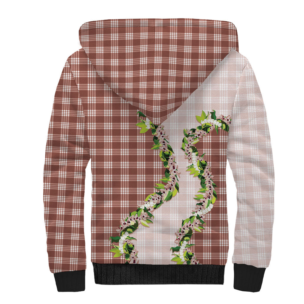 Mocha Hawaii Palaka Sherpa Hoodie Maile Pikake Honohono Orchid Lei LT05 - Polynesian Pride
