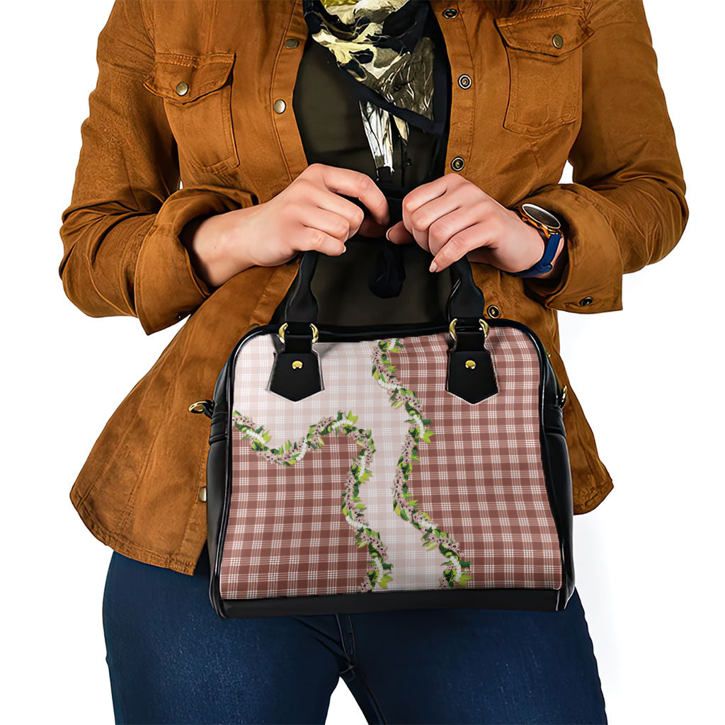 Mocha Hawaii Palaka Shoulder Handbag Maile Pikake Honohono Orchid Lei
