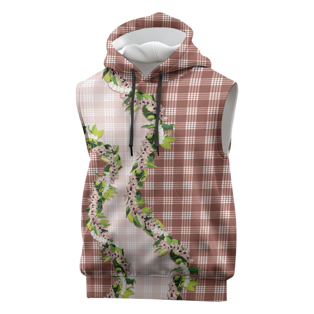 Mocha Hawaii Palaka Sleeveless Hoodie Maile Pikake Honohono Orchid Lei LT05 Mocha - Polynesian Pride