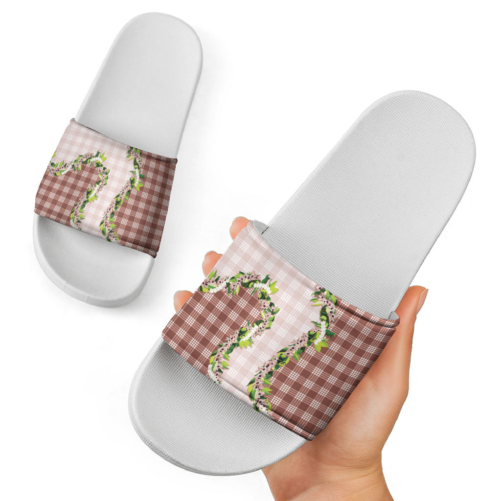 Mocha Hawaii Palaka Slide Sandals Maile Pikake Honohono Orchid Lei LT05 - Polynesian Pride