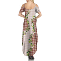 Mocha Hawaii Palaka Summer Maxi Dress Maile Pikake Honohono Orchid Lei