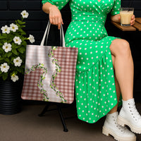 Mocha Hawaii Palaka Tote Bag Maile Pikake Honohono Orchid Lei