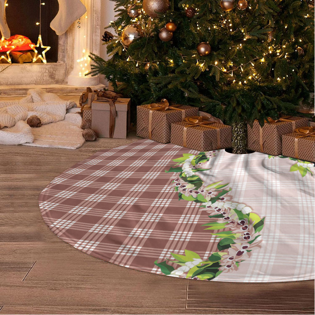 Mocha Hawaii Palaka Tree Skirt Maile Pikake Honohono Orchid Lei LT05 - Polynesian Pride