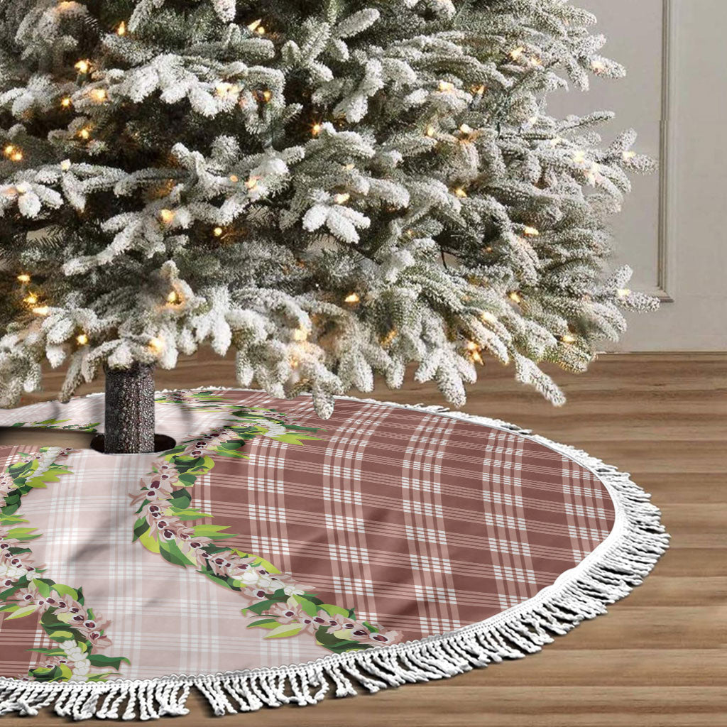 Mocha Hawaii Palaka Tree Skirt Maile Pikake Honohono Orchid Lei LT05 - Polynesian Pride