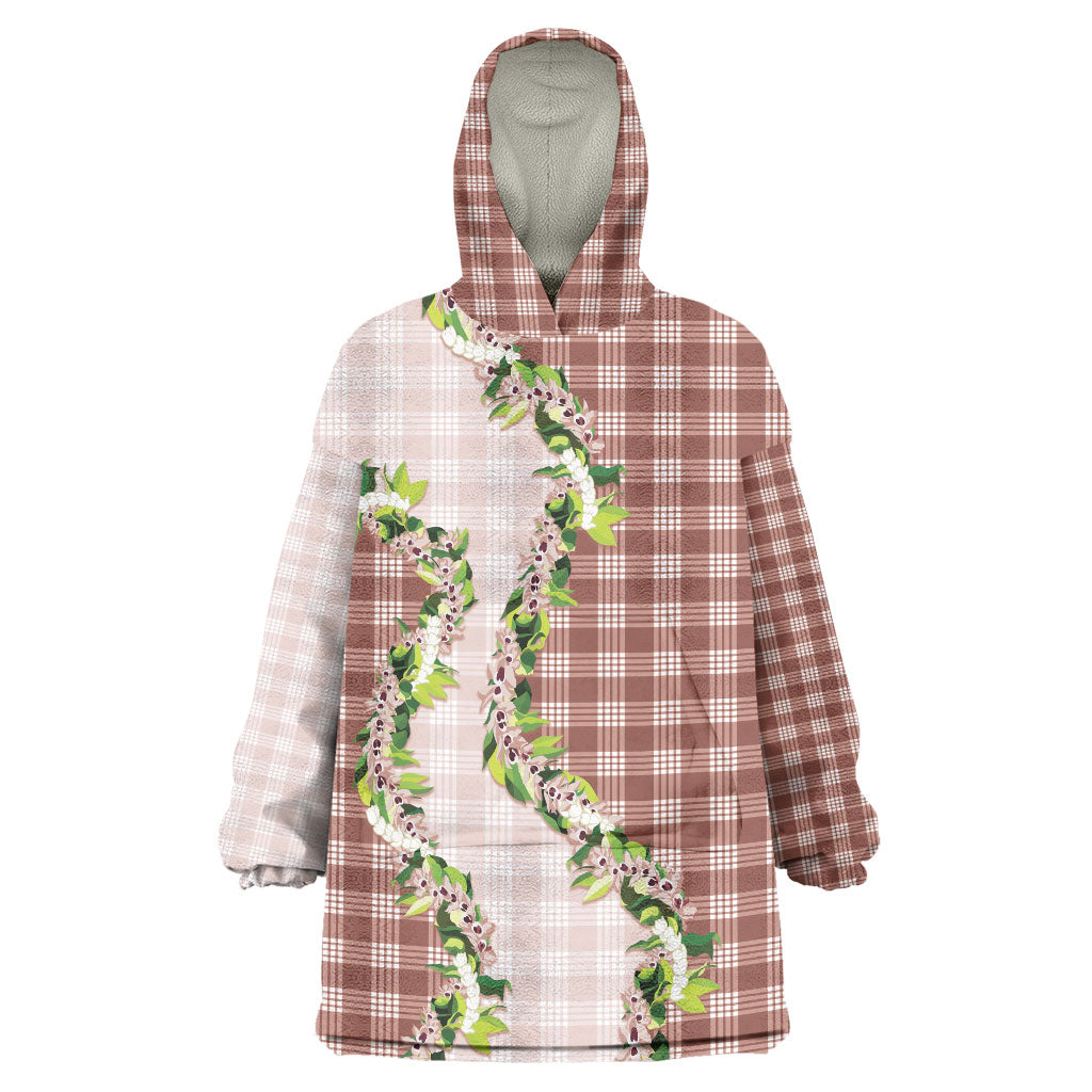 Mocha Hawaii Palaka Wearable Blanket Hoodie Maile Pikake Honohono Orchid Lei LT05 One Size Mocha - Polynesian Pride