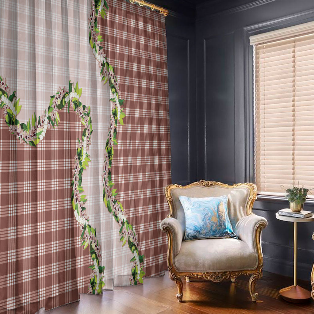 Mocha Hawaii Palaka Window Curtain Maile Pikake Honohono Orchid Lei LT05 - Polynesian Pride