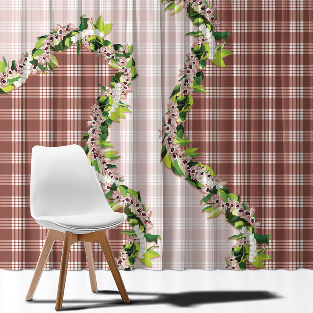 Mocha Hawaii Palaka Window Curtain Maile Pikake Honohono Orchid Lei LT05 - Polynesian Pride
