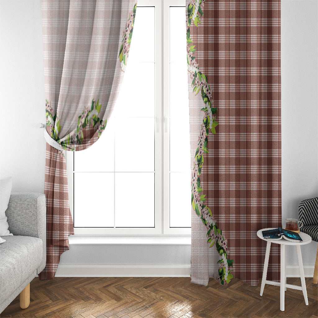 Mocha Hawaii Palaka Window Curtain Maile Pikake Honohono Orchid Lei LT05 - Polynesian Pride