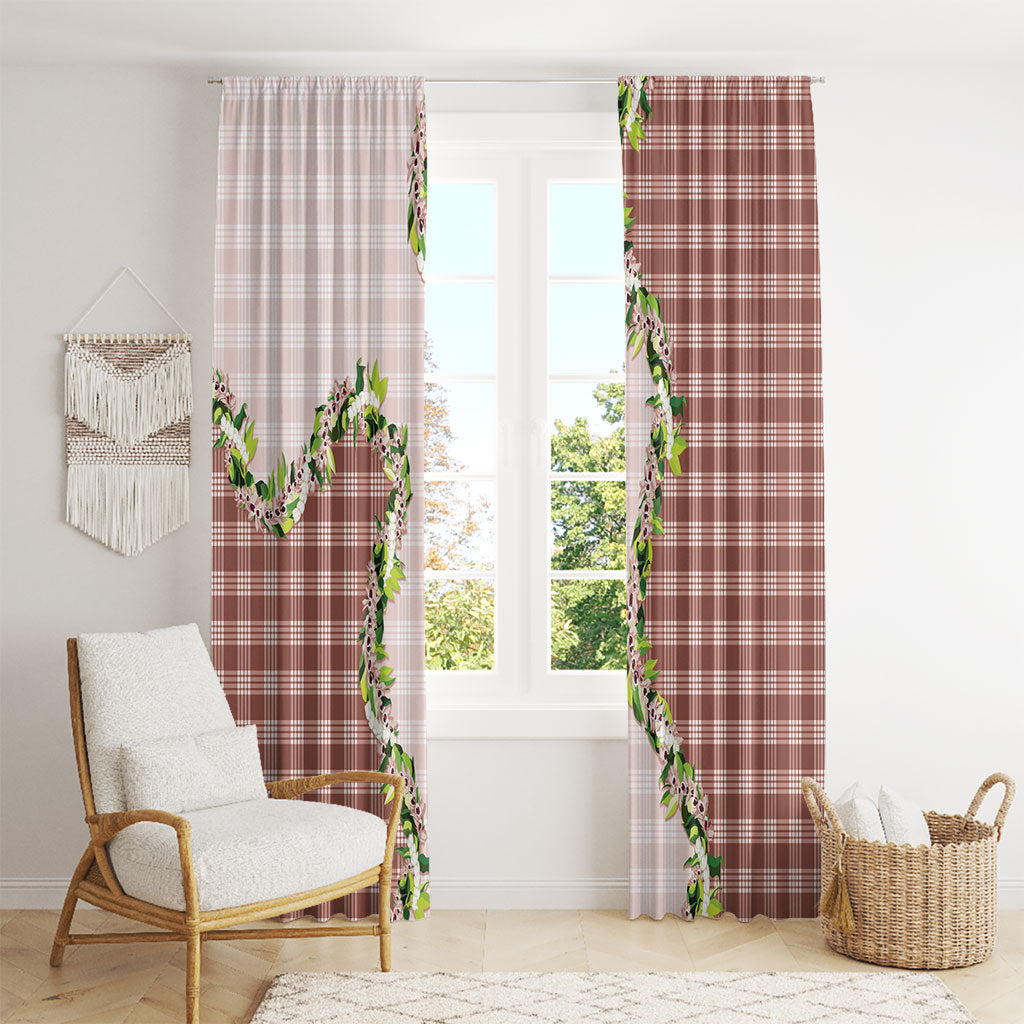 Mocha Hawaii Palaka Window Curtain Maile Pikake Honohono Orchid Lei LT05 - Polynesian Pride