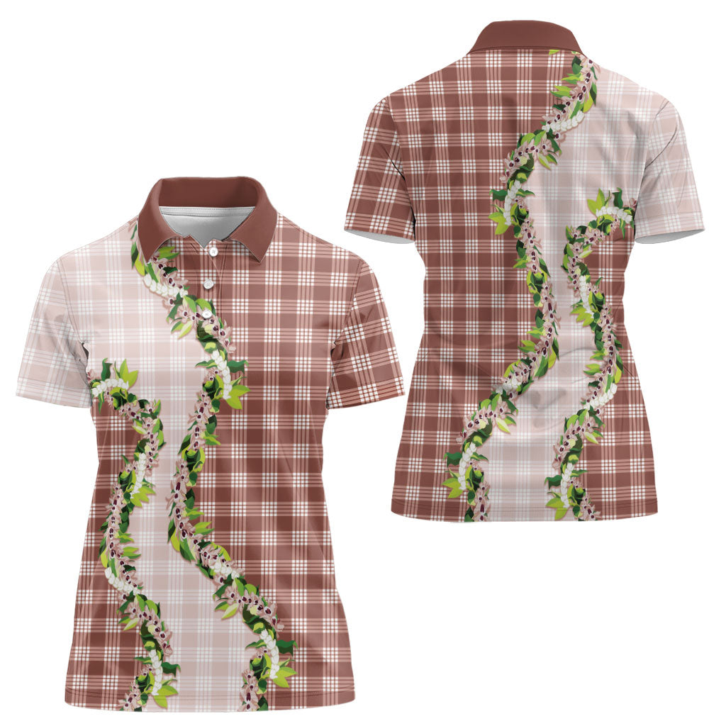 Mocha Hawaii Palaka Women Polo Shirt Maile Pikake Honohono Orchid Lei LT05 - Polynesian Pride