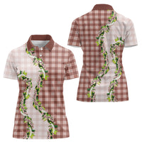 Mocha Hawaii Palaka Women Polo Shirt Maile Pikake Honohono Orchid Lei LT05 - Polynesian Pride
