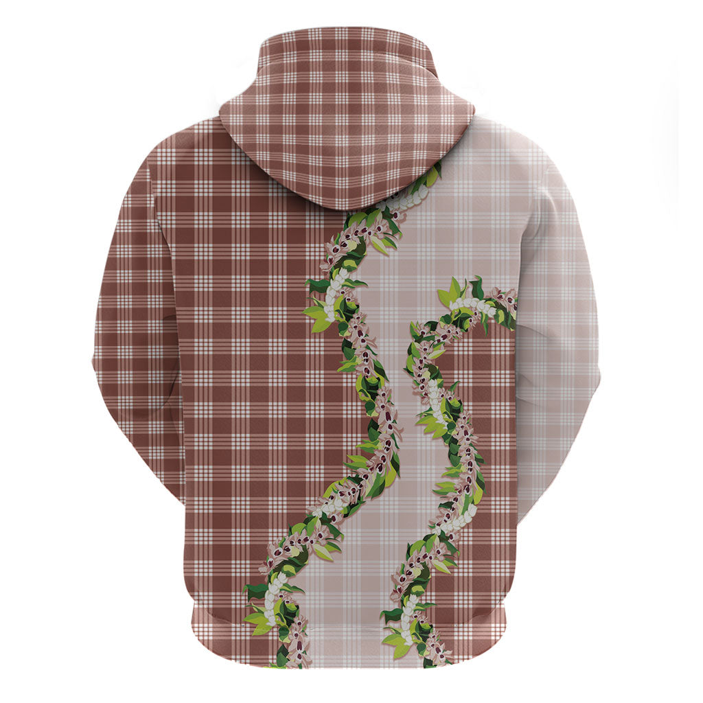 Mocha Hawaii Palaka Zip Hoodie Maile Pikake Honohono Orchid Lei