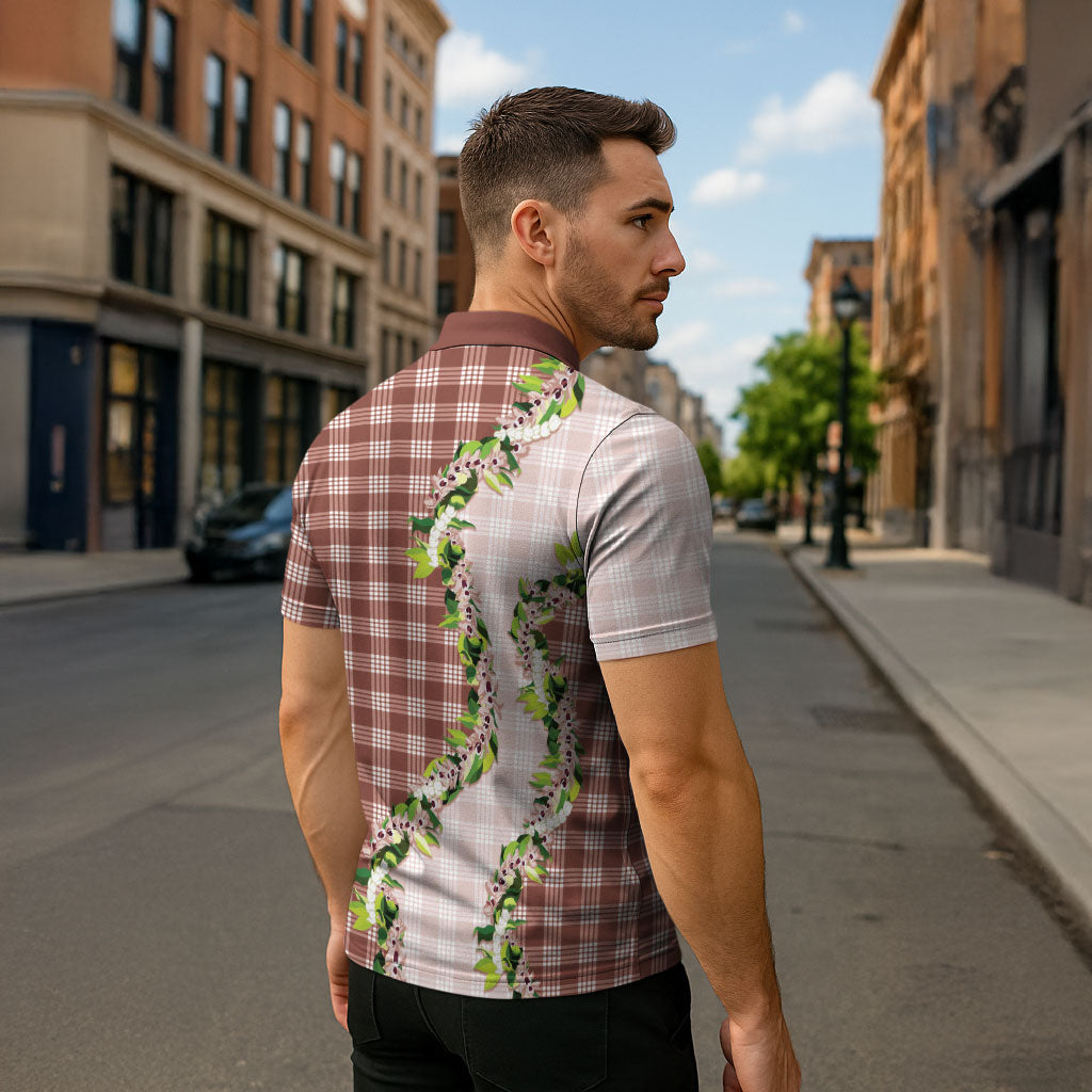 Mocha Hawaii Palaka Zipper Polo Shirt Maile Pikake Honohono Orchid Lei LT05 - Polynesian Pride
