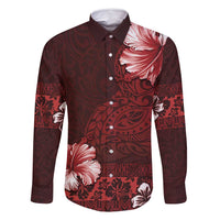 Hawaii Hibiscus With Oxblood Polynesian Pattern Family Matching Mermaid Dress and Hawaiian Shirt LT05 Dad's Shirt - Long Sleeve Red - Polynesian Pride