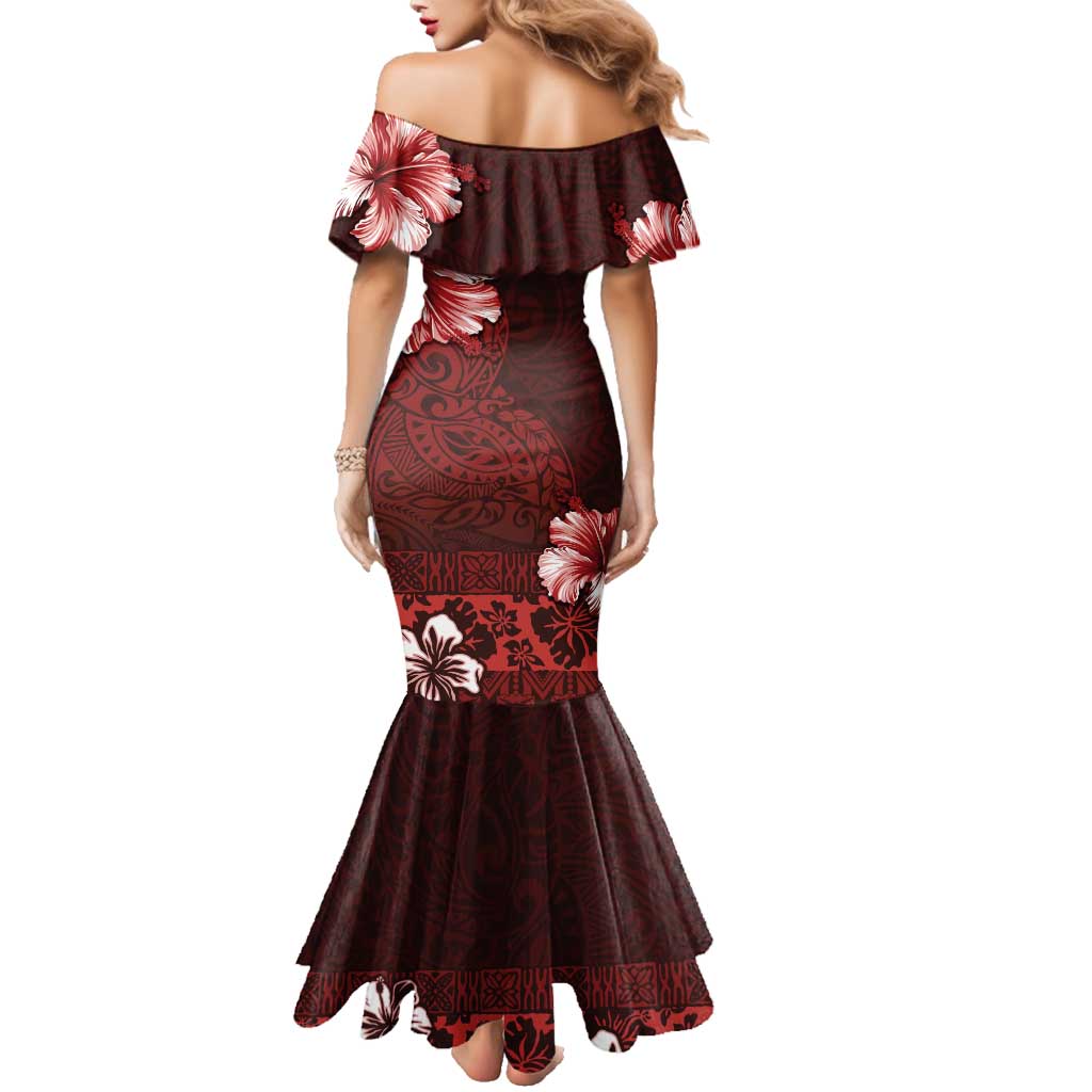 Hawaii Hibiscus With Oxblood Polynesian Pattern Family Matching Mermaid Dress and Hawaiian Shirt LT05 - Polynesian Pride