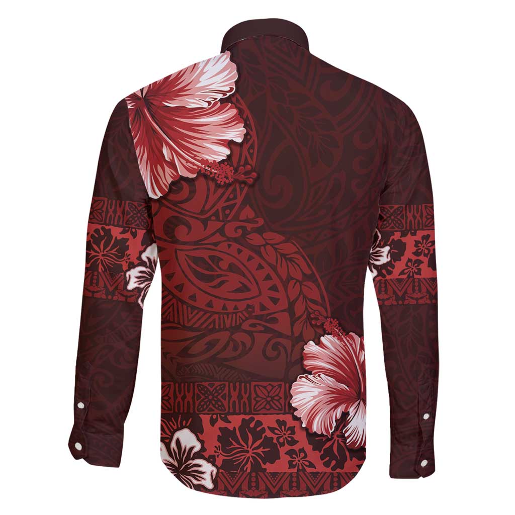 Hawaii Hibiscus With Oxblood Polynesian Pattern Family Matching Off Shoulder Maxi Dress and Hawaiian Shirt LT05 - Polynesian Pride