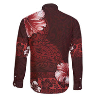 Hawaii Hibiscus With Oxblood Polynesian Pattern Family Matching Off Shoulder Maxi Dress and Hawaiian Shirt LT05 - Polynesian Pride