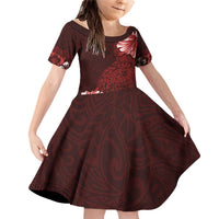 Hawaii Hibiscus With Oxblood Polynesian Pattern Family Matching Off Shoulder Short Dress and Hawaiian Shirt LT05 Daughter's Dress Red - Polynesian Pride