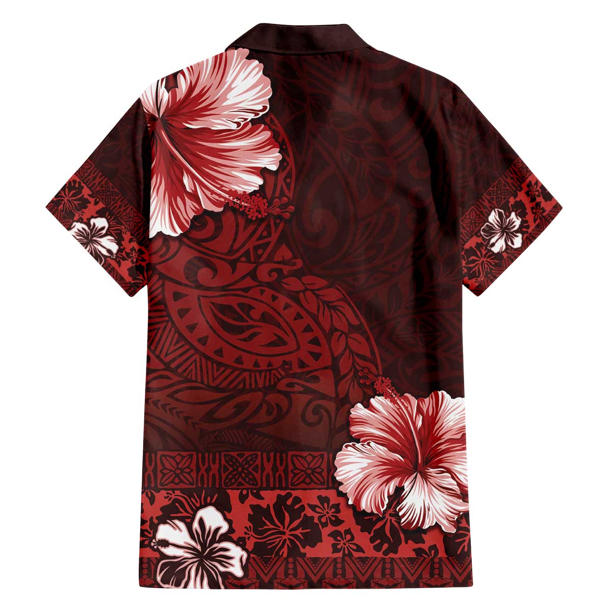 Hawaii Hibiscus With Oxblood Polynesian Pattern Family Matching Off Shoulder Short Dress and Hawaiian Shirt LT05 - Polynesian Pride