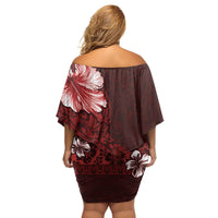 Hawaii Hibiscus With Oxblood Polynesian Pattern Family Matching Off Shoulder Short Dress and Hawaiian Shirt LT05 - Polynesian Pride