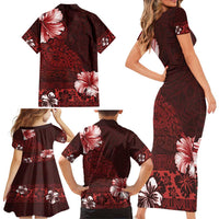 Hawaii Hibiscus With Oxblood Polynesian Pattern Family Matching Short Sleeve Bodycon Dress and Hawaiian Shirt LT05 - Polynesian Pride