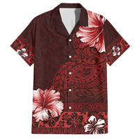 Hawaii Hibiscus With Oxblood Polynesian Pattern Family Matching Short Sleeve Bodycon Dress and Hawaiian Shirt LT05 Dad's Shirt - Short Sleeve Red - Polynesian Pride