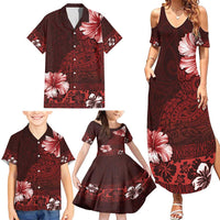 Hawaii Hibiscus With Oxblood Polynesian Pattern Family Matching Summer Maxi Dress and Hawaiian Shirt LT05 - Polynesian Pride