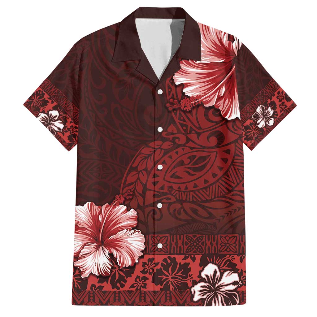 Hawaii Hibiscus With Oxblood Polynesian Pattern Family Matching Summer Maxi Dress and Hawaiian Shirt LT05 Dad's Shirt - Short Sleeve Red - Polynesian Pride