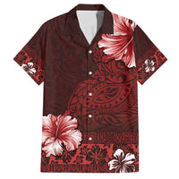 Hawaii Hibiscus With Oxblood Polynesian Pattern Family Matching Summer Maxi Dress and Hawaiian Shirt LT05 Dad's Shirt - Short Sleeve Red - Polynesian Pride