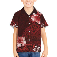 Hawaii Hibiscus With Oxblood Polynesian Pattern Family Matching Summer Maxi Dress and Hawaiian Shirt LT05 Son's Shirt Red - Polynesian Pride