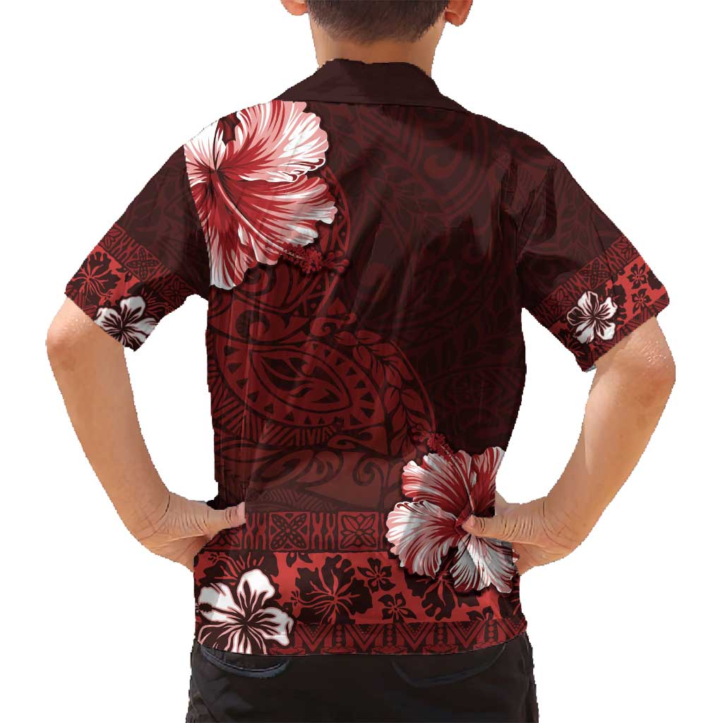 Hawaii Hibiscus With Oxblood Polynesian Pattern Family Matching Tank Maxi Dress and Hawaiian Shirt LT05 - Polynesian Pride