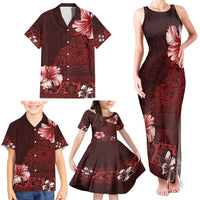 Hawaii Hibiscus With Oxblood Polynesian Pattern Family Matching Tank Maxi Dress and Hawaiian Shirt LT05 - Polynesian Pride