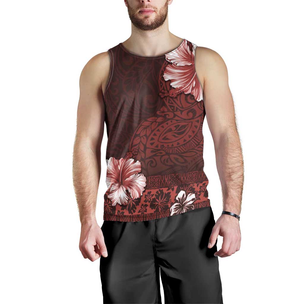 Hawaii Hibiscus With Oxblood Polynesian Pattern Men Tank Top