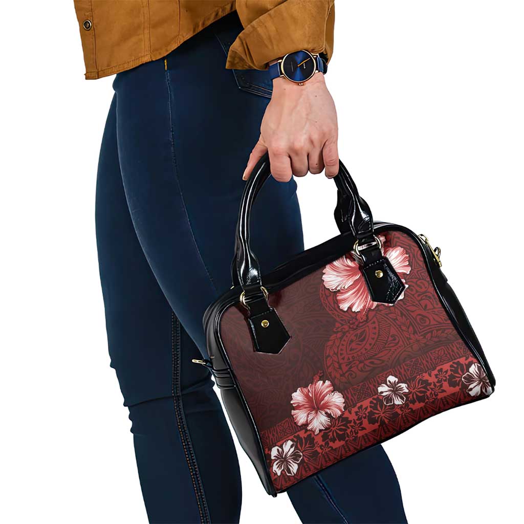 Hawaii Hibiscus With Oxblood Polynesian Pattern Shoulder Handbag
