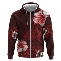 Hawaii Hibiscus With Oxblood Polynesian Pattern Zip Hoodie LT05 Zip Hoodie Red - Polynesian Pride