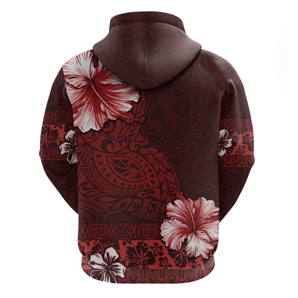 Hawaii Hibiscus With Oxblood Polynesian Pattern Zip Hoodie LT05 - Polynesian Pride