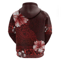 Hawaii Hibiscus With Oxblood Polynesian Pattern Zip Hoodie LT05 - Polynesian Pride