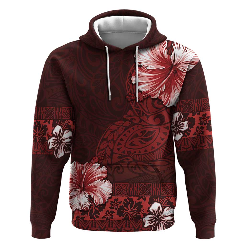 Hawaii Hibiscus With Oxblood Polynesian Pattern Zip Hoodie LT05 Pullover Hoodie Red - Polynesian Pride