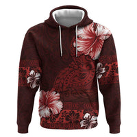 Hawaii Hibiscus With Oxblood Polynesian Pattern Zip Hoodie LT05 Pullover Hoodie Red - Polynesian Pride