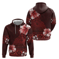 Hawaii Hibiscus With Oxblood Polynesian Pattern Zip Hoodie LT05 - Polynesian Pride