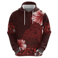 Hawaii Hibiscus With Oxblood Polynesian Pattern Zip Hoodie LT05 - Polynesian Pride