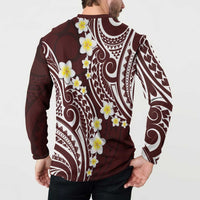 Plumeria With Oxblood Polynesian Tattoo Pattern Button Sweatshirt