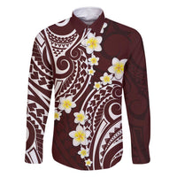 Plumeria With Oxblood Polynesian Tattoo Pattern Family Matching Long Sleeve Bodycon Dress and Hawaiian Shirt LT05 Dad's Shirt - Long Sleeve Red - Polynesian Pride