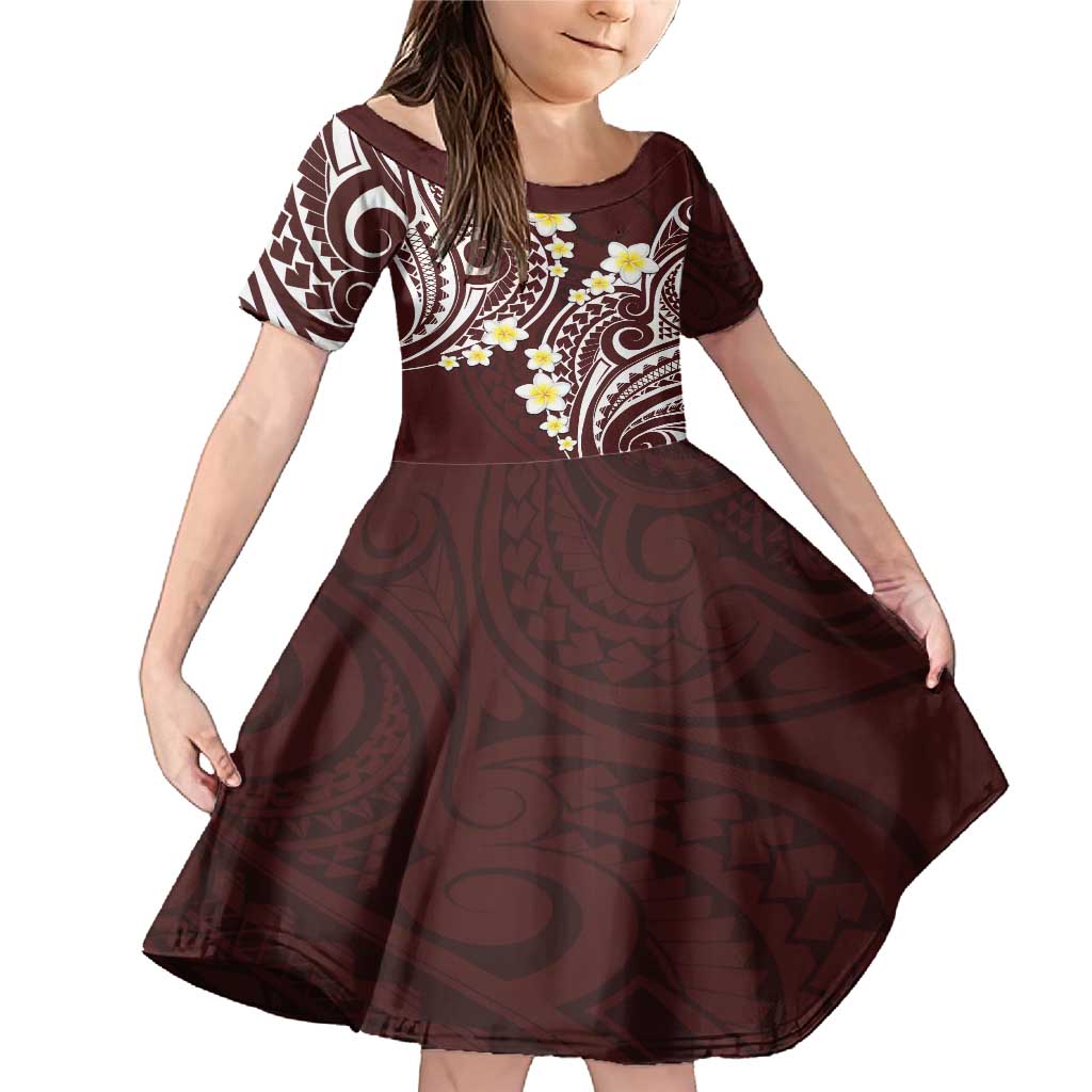 Plumeria With Oxblood Polynesian Tattoo Pattern Family Matching Mermaid Dress and Hawaiian Shirt LT05 Daughter's Dress Red - Polynesian Pride