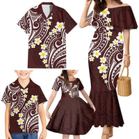 Plumeria With Oxblood Polynesian Tattoo Pattern Family Matching Mermaid Dress and Hawaiian Shirt LT05 - Polynesian Pride