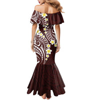 Plumeria With Oxblood Polynesian Tattoo Pattern Family Matching Mermaid Dress and Hawaiian Shirt LT05 - Polynesian Pride
