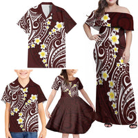 Plumeria With Oxblood Polynesian Tattoo Pattern Family Matching Off Shoulder Maxi Dress and Hawaiian Shirt LT05 - Polynesian Pride